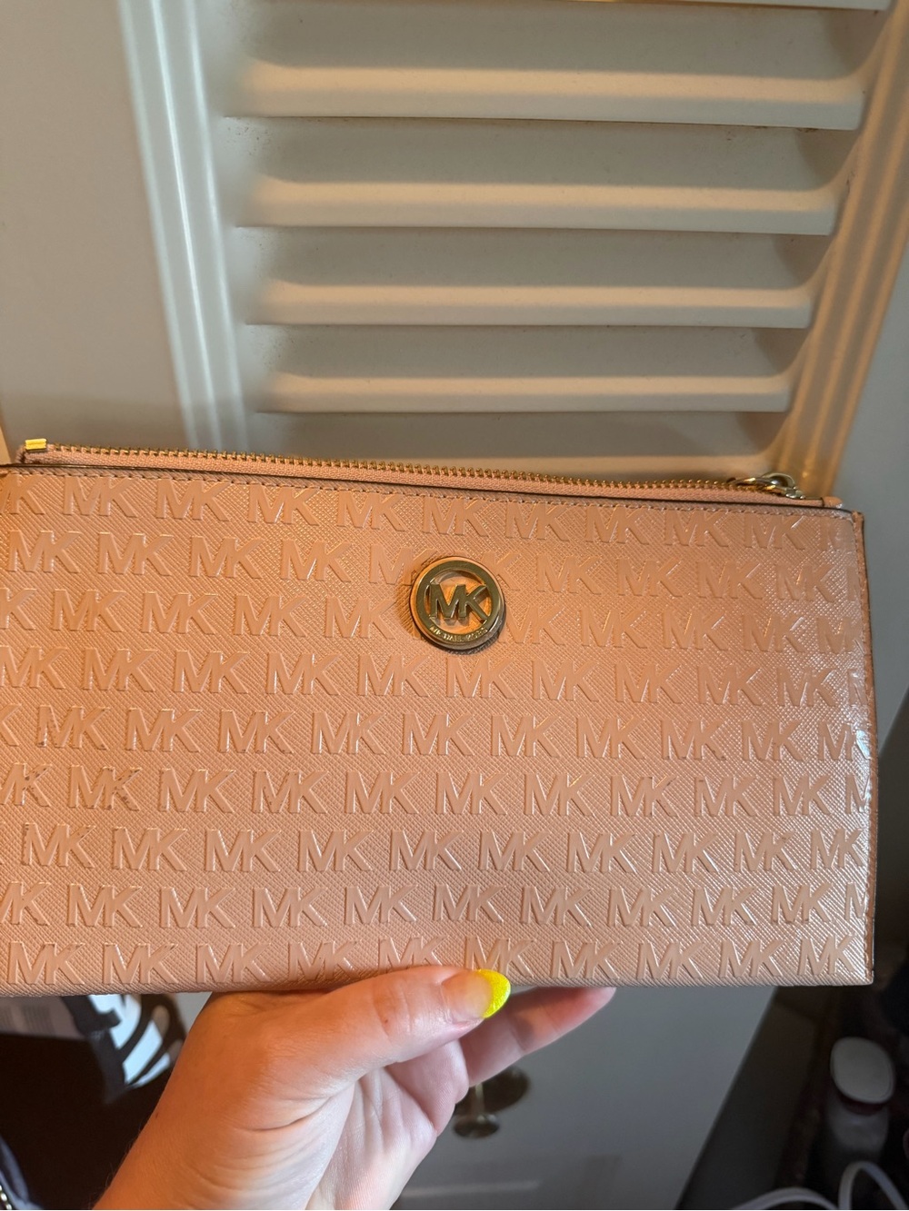 Michael Kors Blush Pink Logo-Embossed Wristlet with Gold Hardware